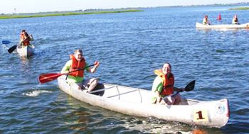 A boat actively racing